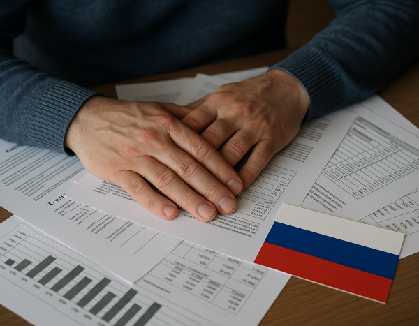 Руки человека на стопке финансовых документов, обеспокоенность поручительством