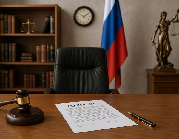 Офис юриста в России с договором на столе